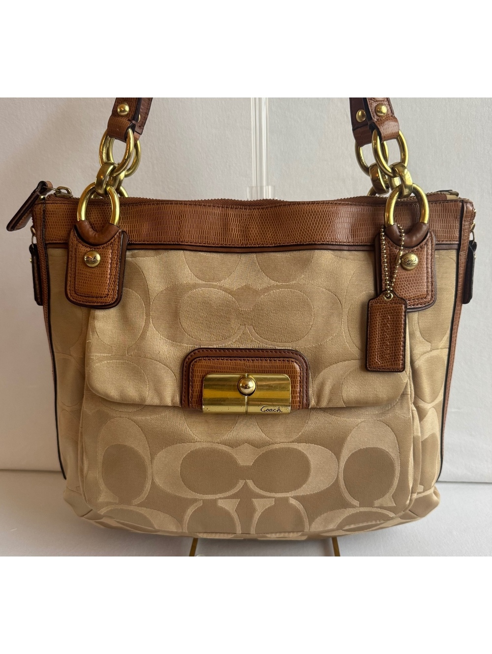 Coach Kristin Signature NS Tote 18301 Khaki Brown Canvas Leather